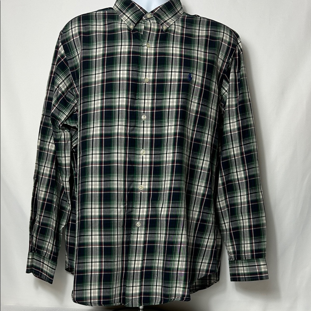 Ralph Lauren Men’s Size XL Blue Green Plaid Button Front Long Sleeve Shirt